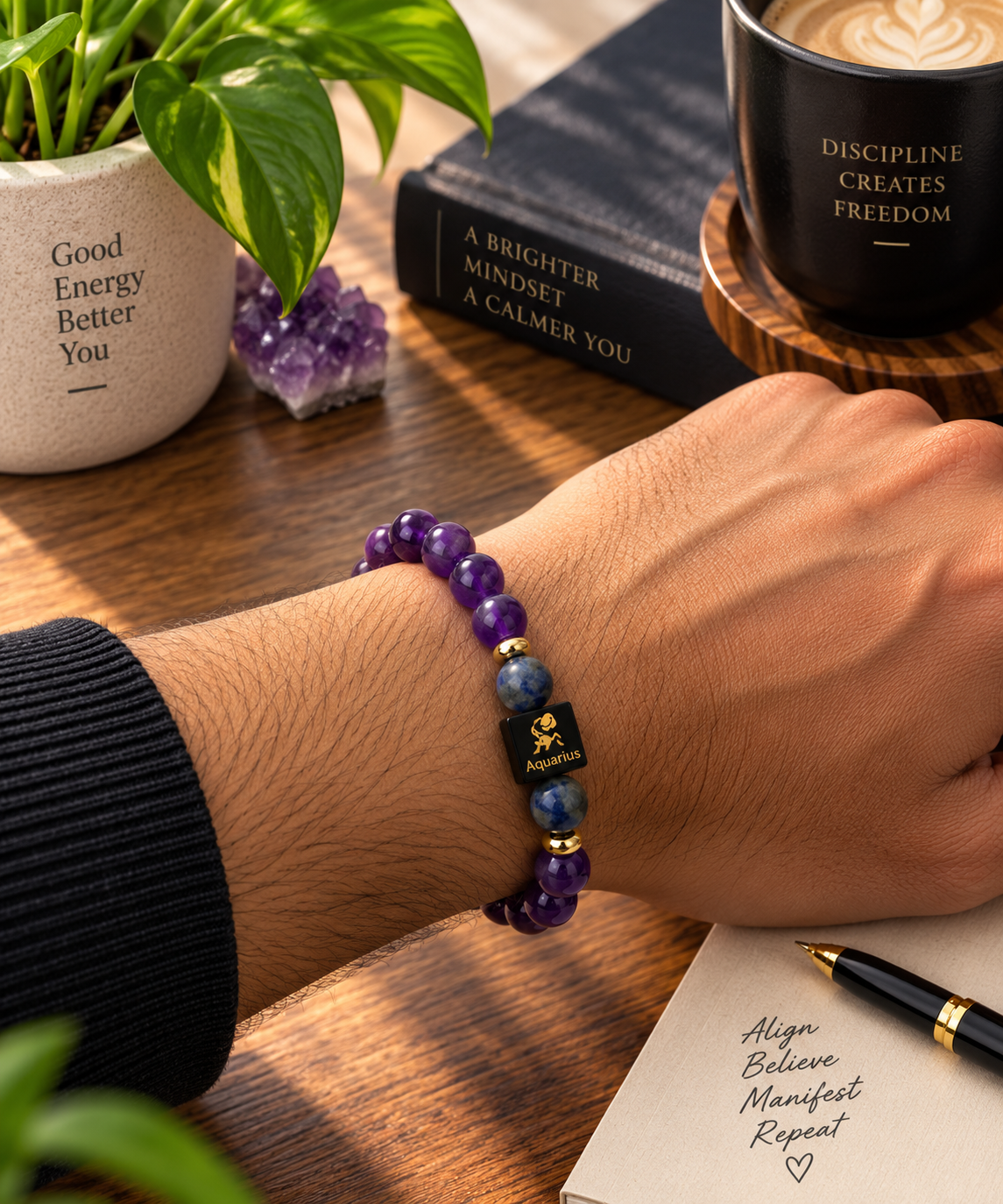 Aquarius Zodiac Bracelet - Amethyst & Lapis Lazuli