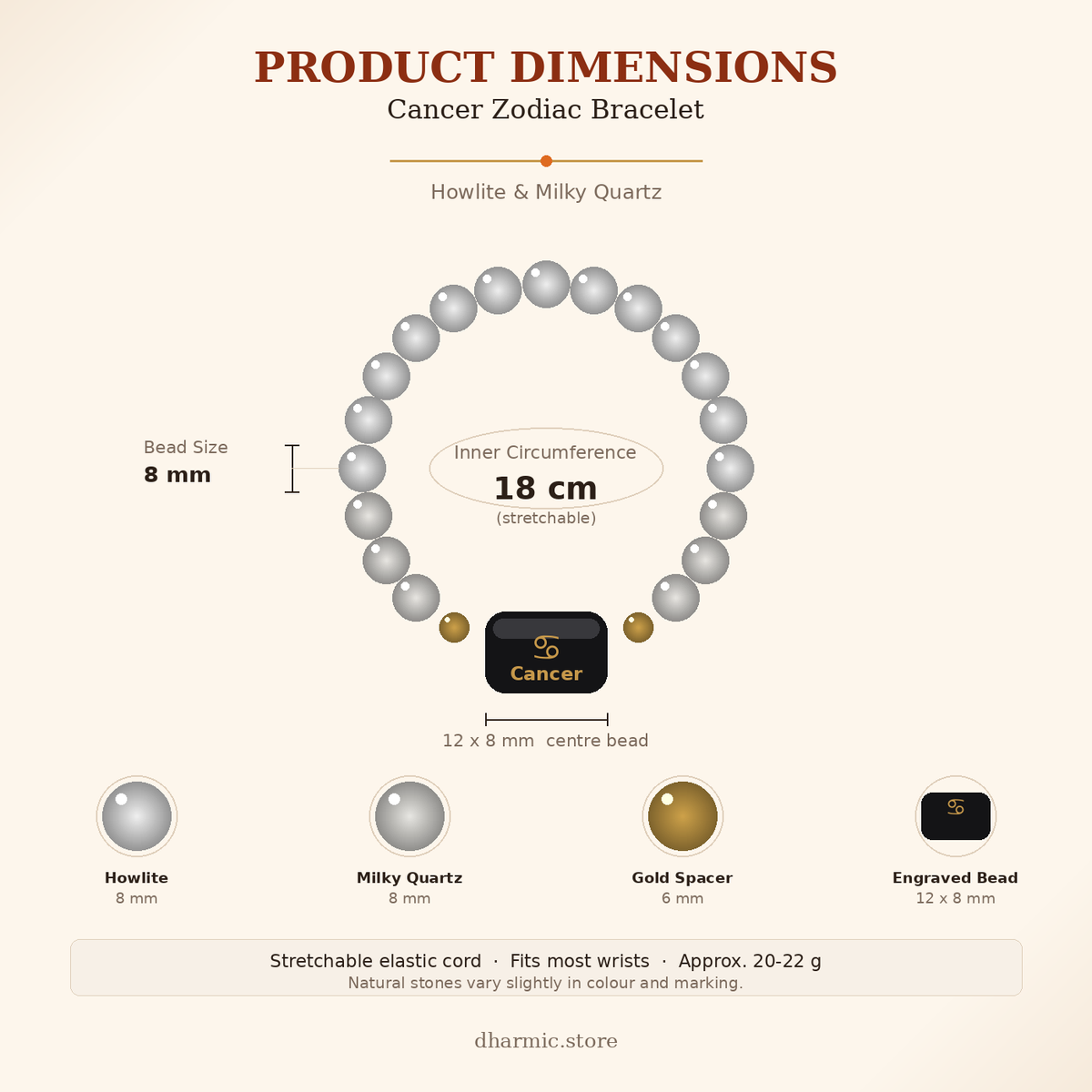 Cancer Zodiac Bracelet - Howlite & Milky Quartz