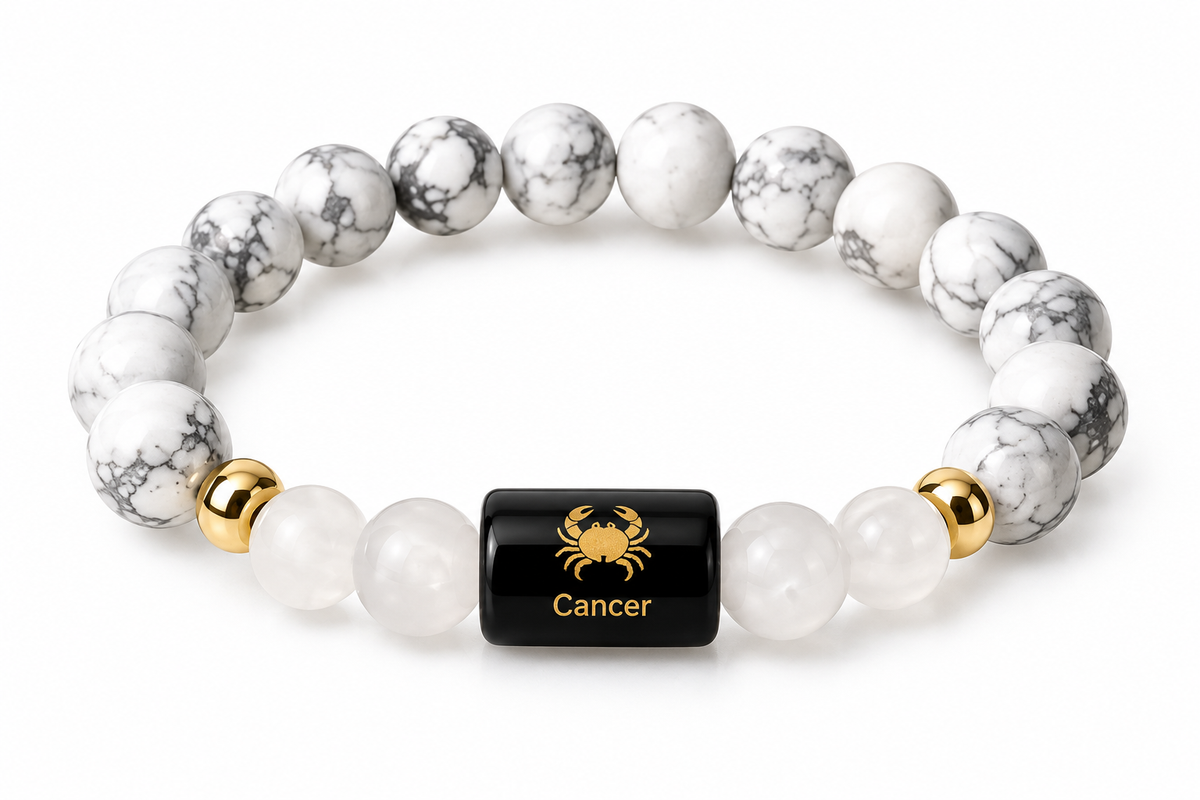 Cancer Zodiac Bracelet - Howlite & Milky Quartz