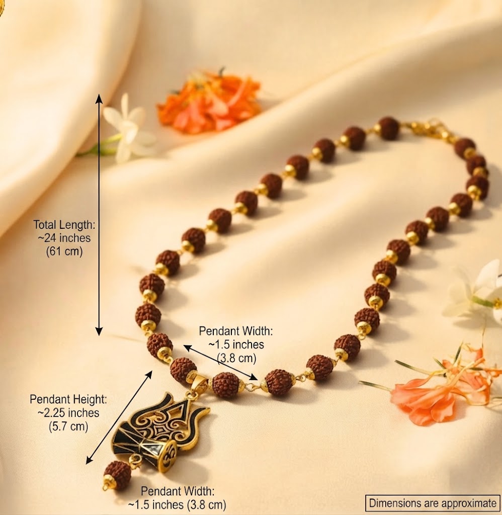 Golden Rudraksha Mala with Shiva Trishul Pendant