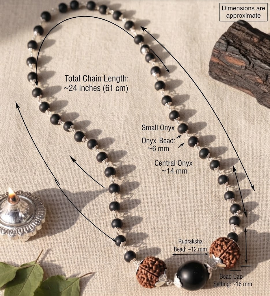 Silver Capped Karungali Mala with 5 Mukhi Rudraksha