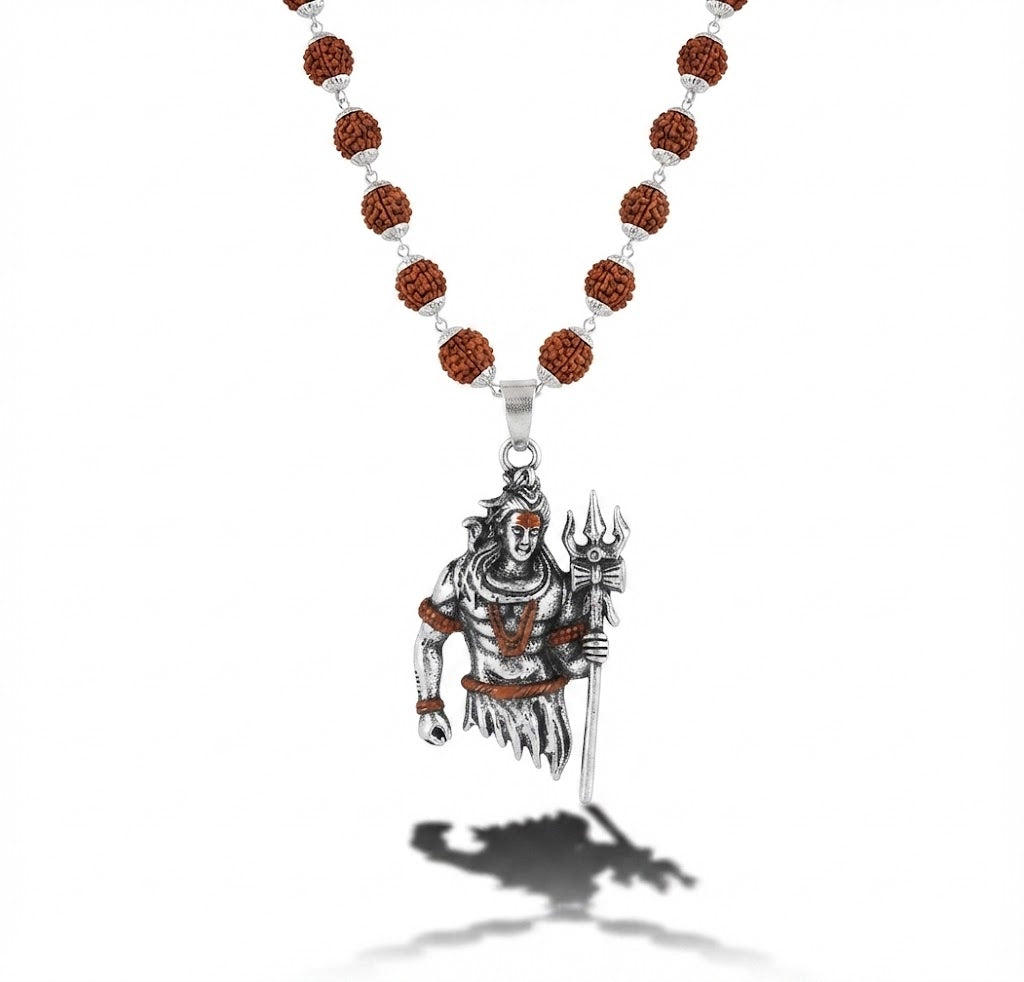 Shiva Damru Pendant with Rudraksha Mala