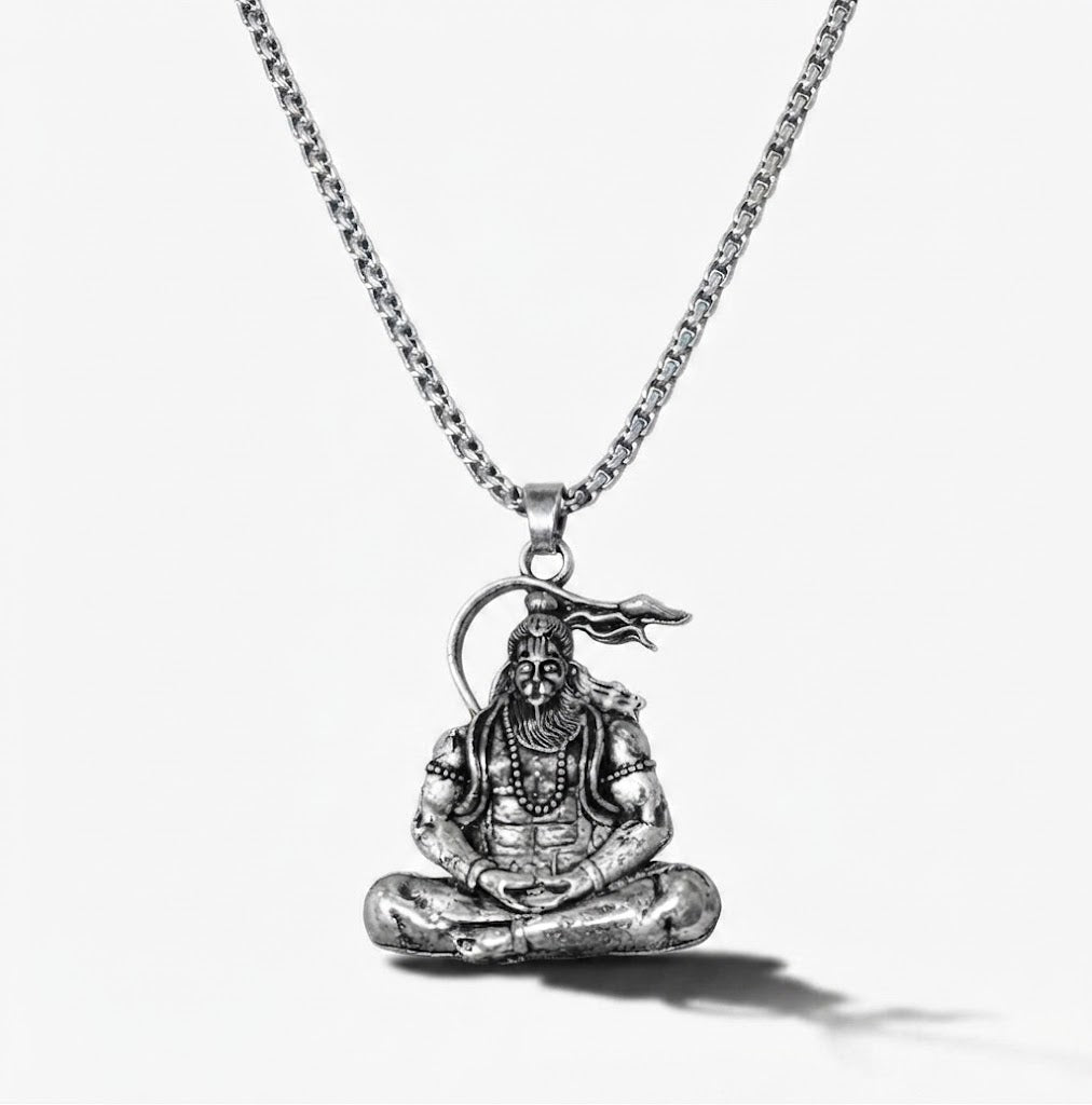 Hanuman Silver Locket With Chain