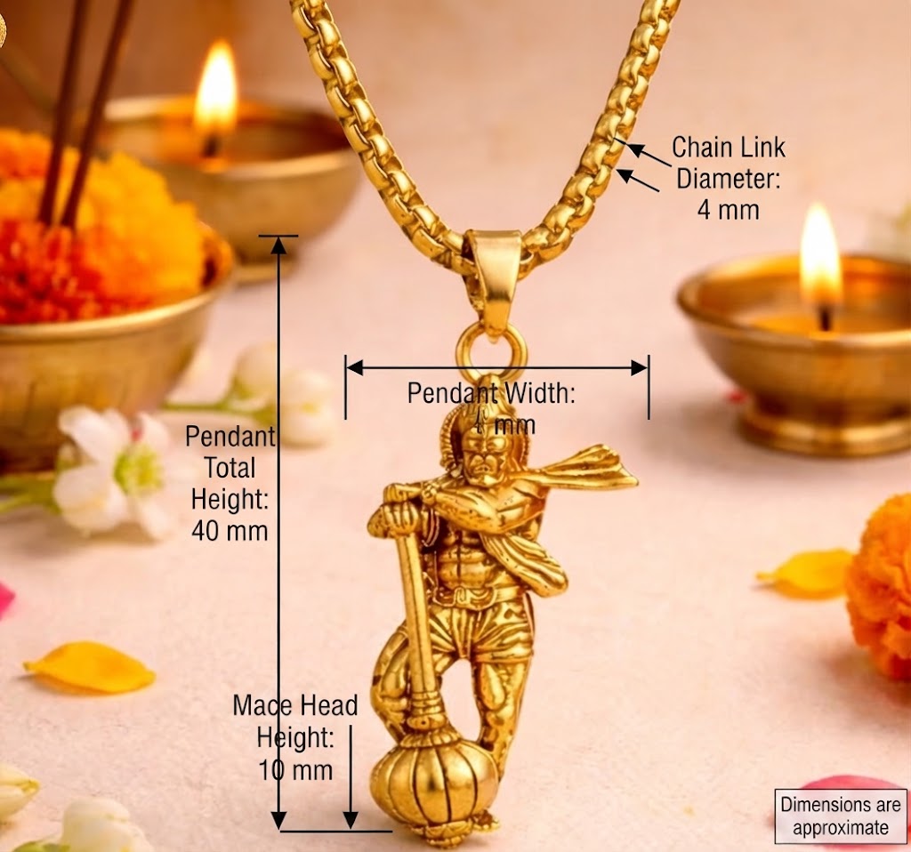 Golden Hanuman Gada Pendant with Chain