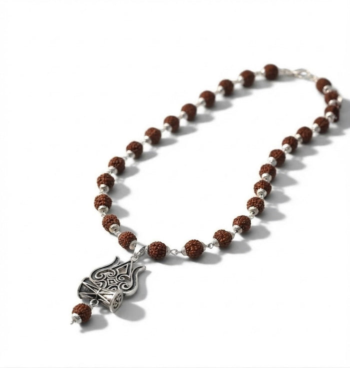 Silver Rudraksha Mala with Shiva Trisul Pendant