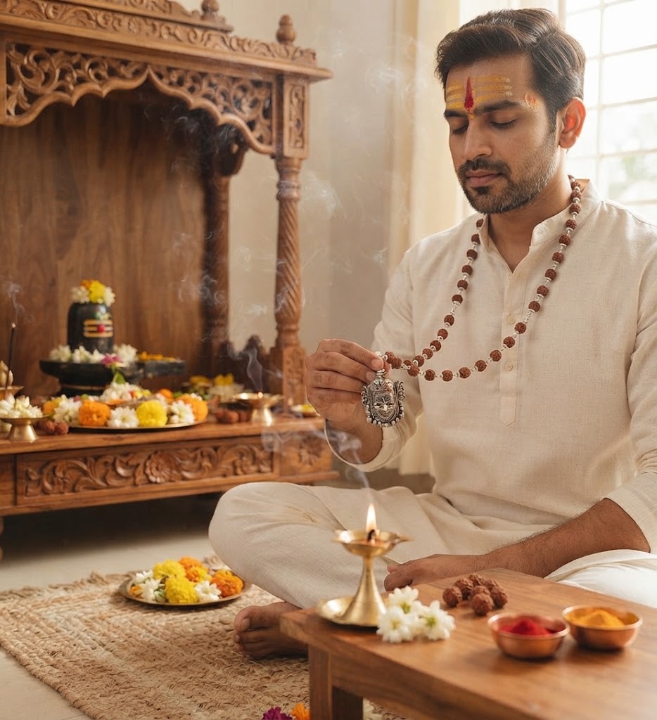 Kalbhairav Pendant with Rudraksha Mala