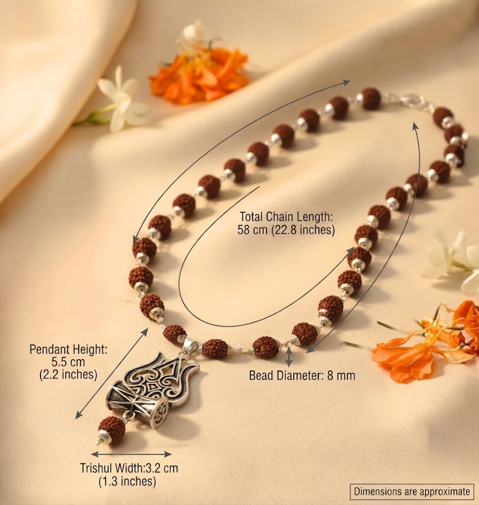 Silver Rudraksha Mala with Shiva Trisul Pendant