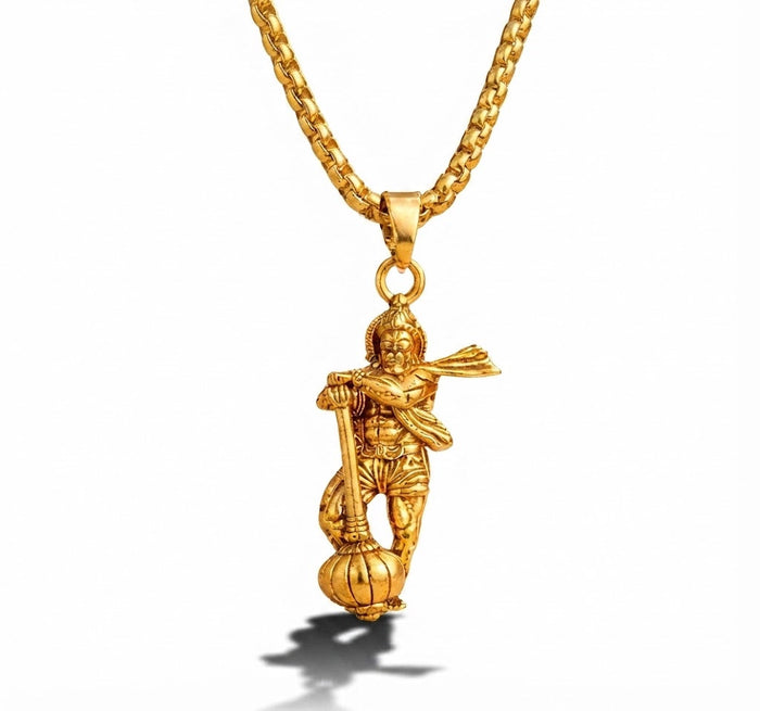 Golden Hanuman Gada Pendant with Chain
