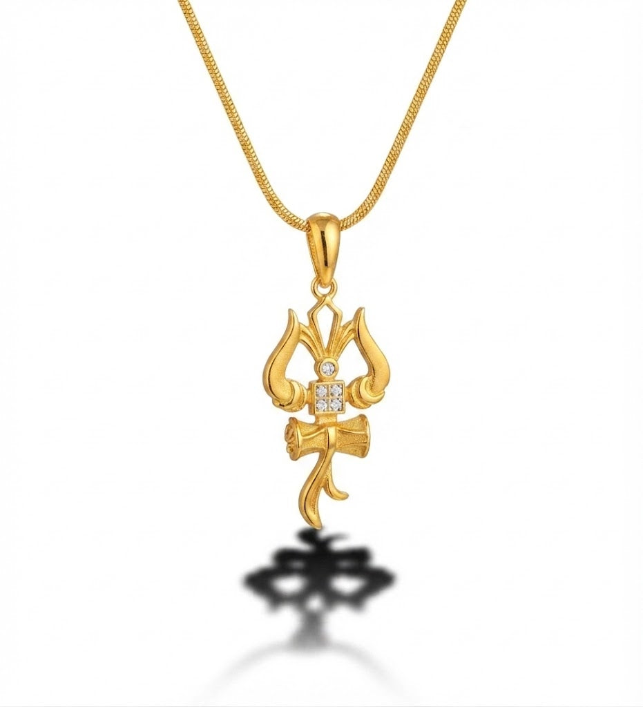 Shiva Trishul and Damru Pendant with Chain