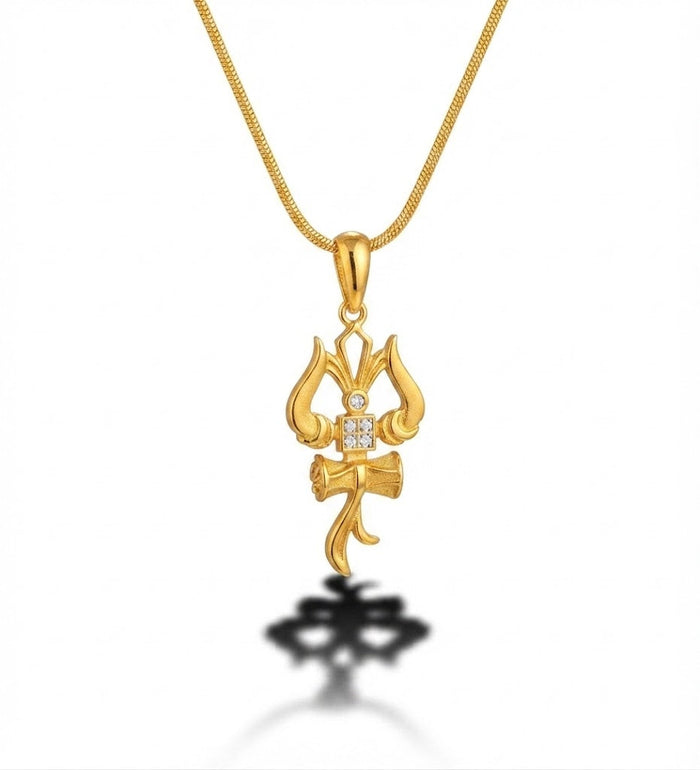 Shiva Trishul and Damru Pendant with Chain