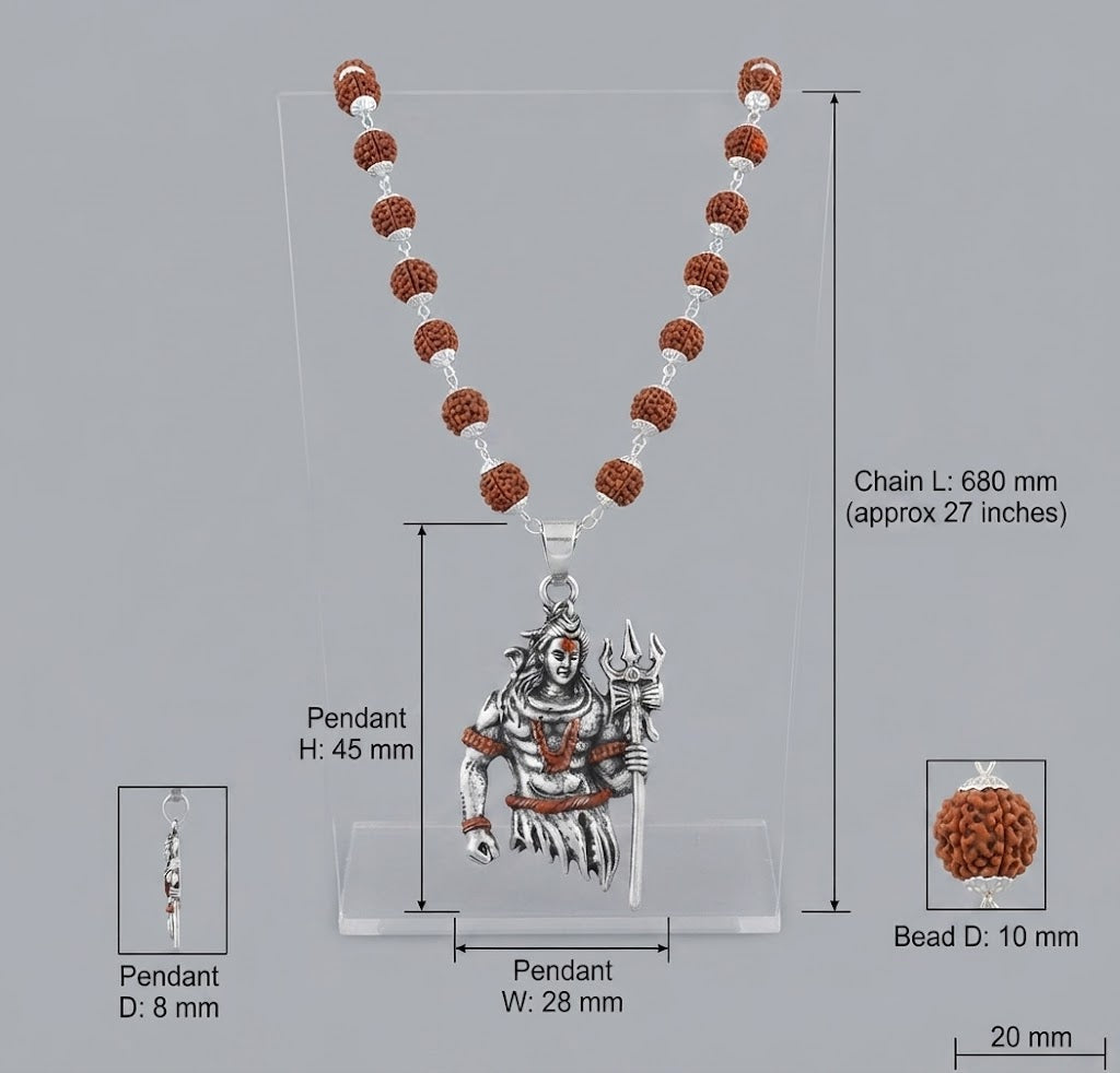 Shiva Damru Pendant with Rudraksha Mala