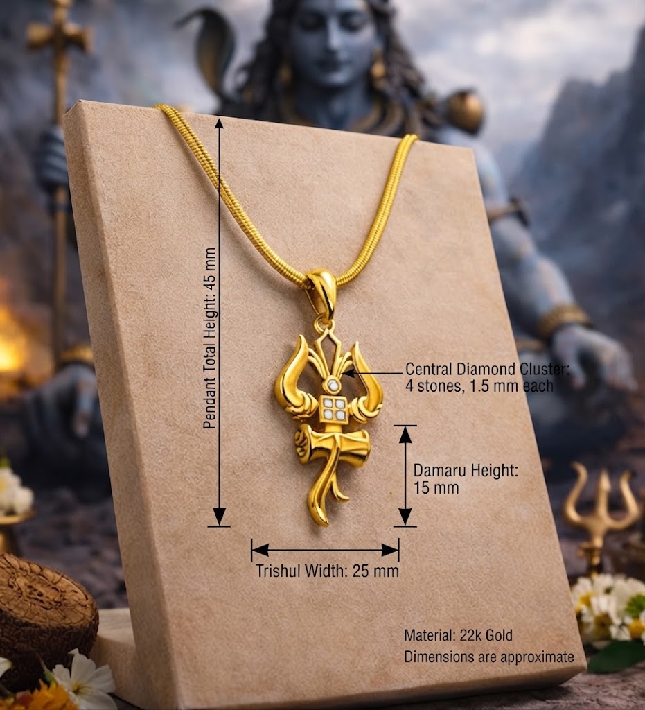 Shiva Trishul and Damru Pendant with Chain