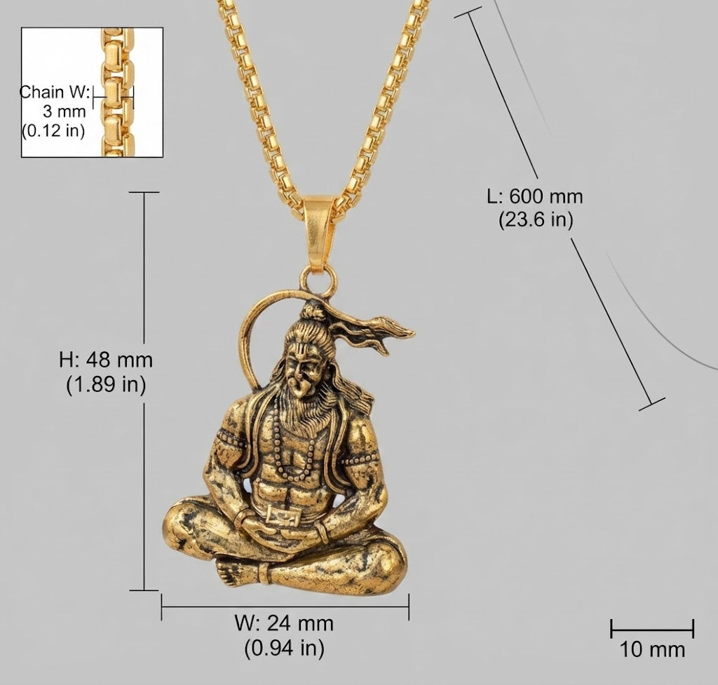 Lord Hanuman Golden Pendant With Chain