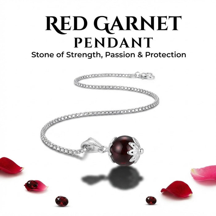 Red Garnet Pendant with Silver Chain