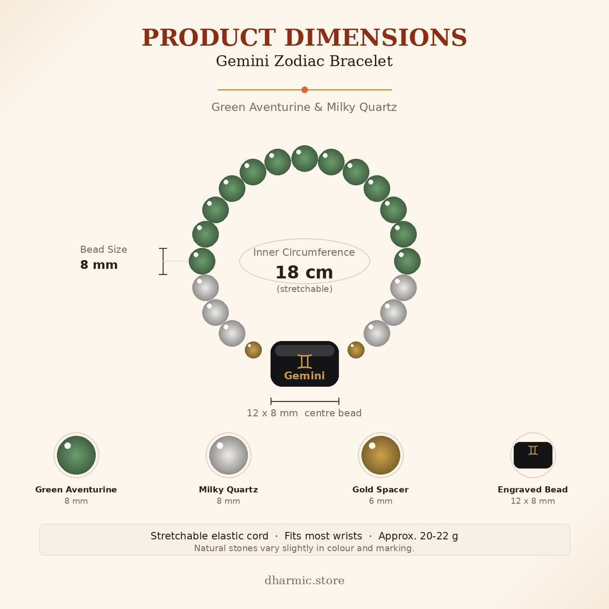 Gemini Zodiac Bracelet - Green Aventurine & Milky Quartz