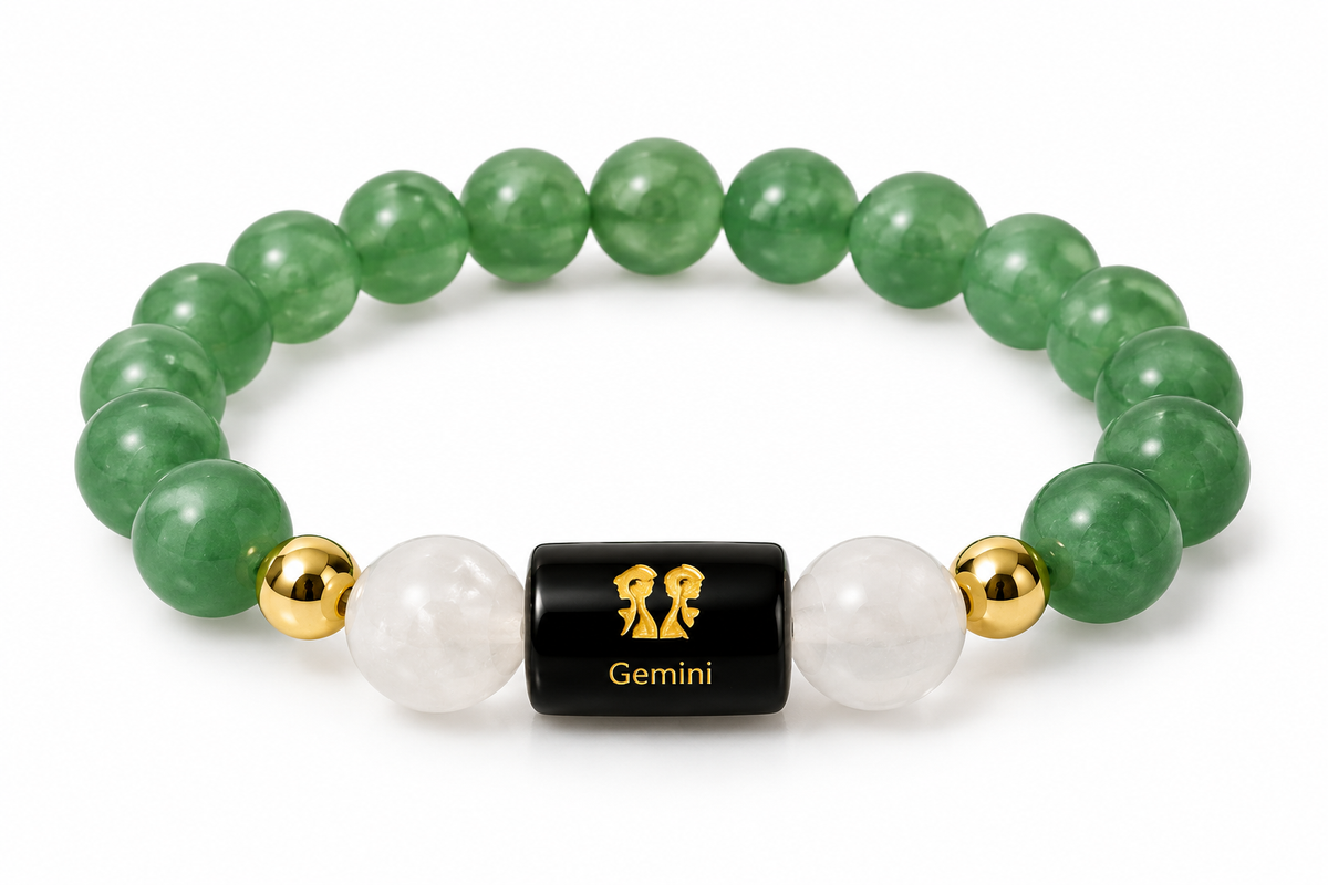 Gemini Zodiac Bracelet - Green Aventurine & Milky Quartz