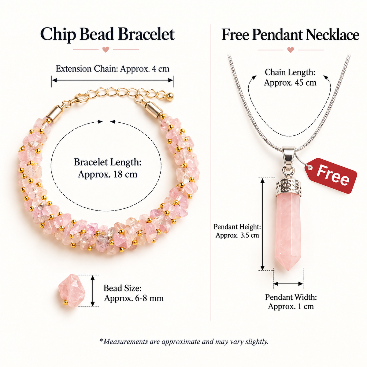 Rose Quartz Chips Bracelet with FREE Pyrite Sun Ring