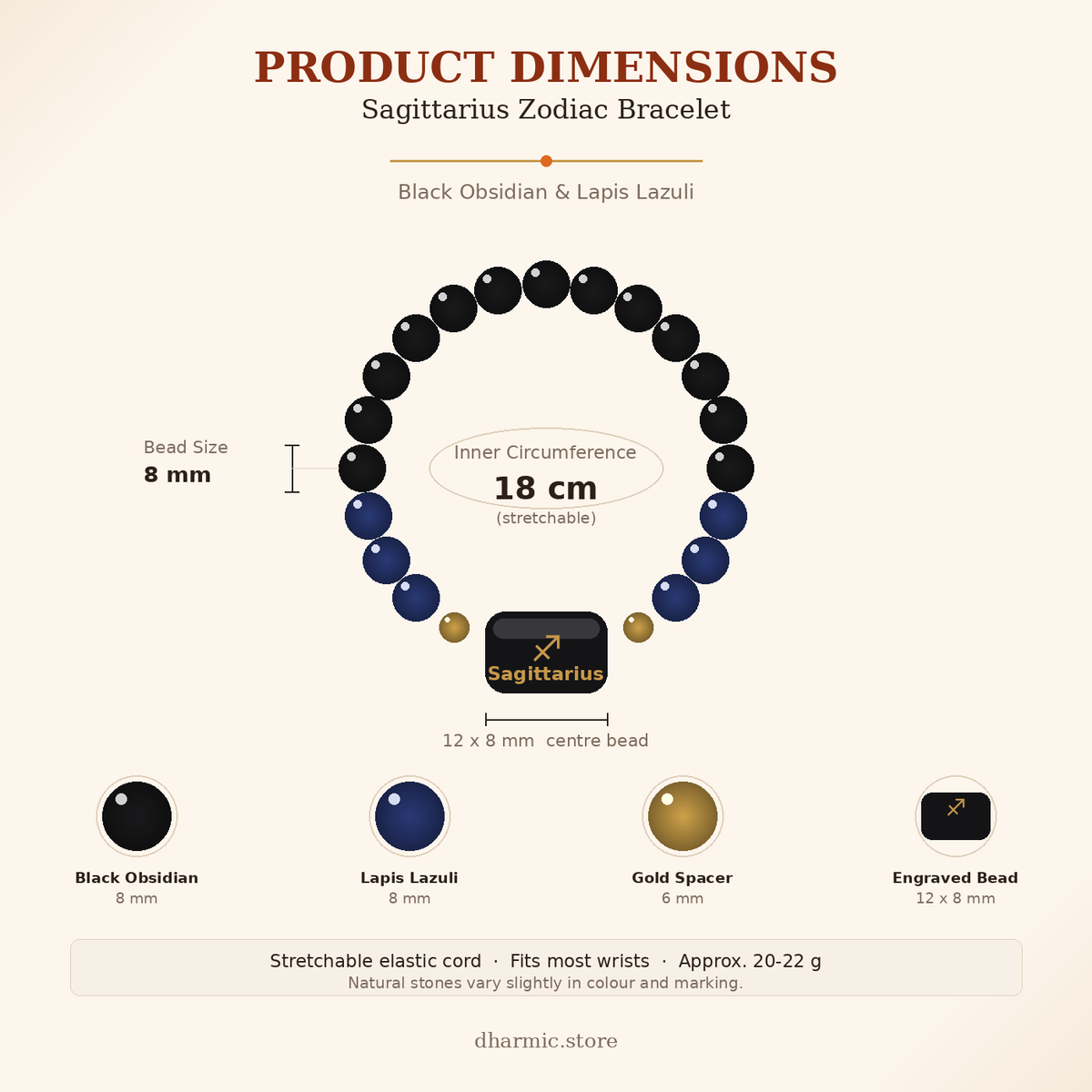 Sagittarius Zodiac Bracelet - Black Obsidian & Lapis Lazuli