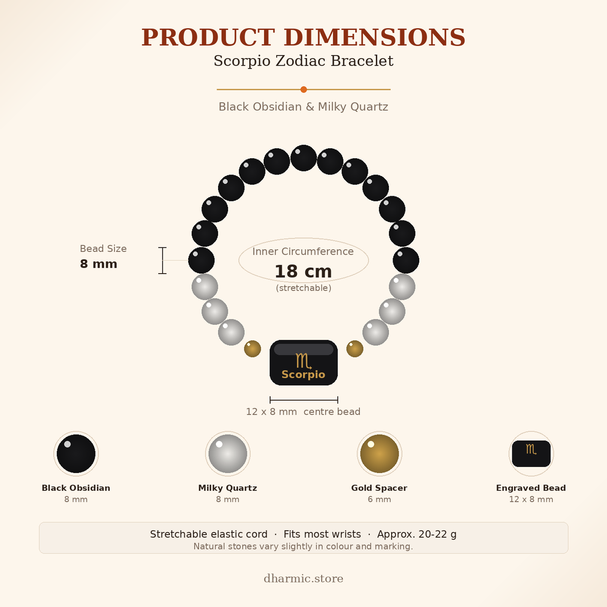 Scorpio Zodiac Bracelet - Black Obsidian & Milky Quartz