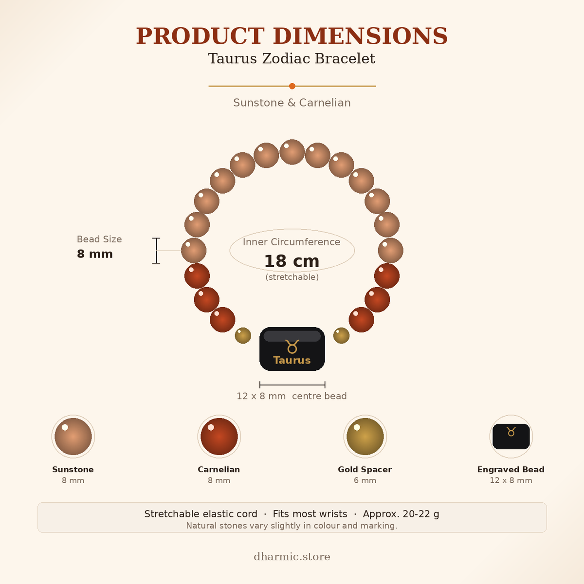Taurus Zodiac Bracelet - Sunstone & Carnelian